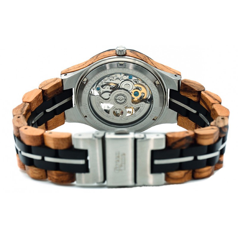 Automatik Holzuhr Kristallen Damen Nele Armbanduhr GreenTime aus - Ebenholz + & Sandelholz