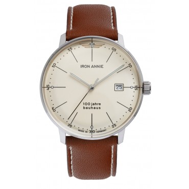 IRON ANNIE 5070-5 air BAUHAUS I EDELSTAHL 40 MM DATUM - KLASSISCHE HERRENUHR BEIGE