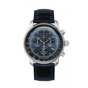 Zeppelin "100 Jahre" Herrenuhr Quarz Chronograph Blau 76803 mit Lederarmband