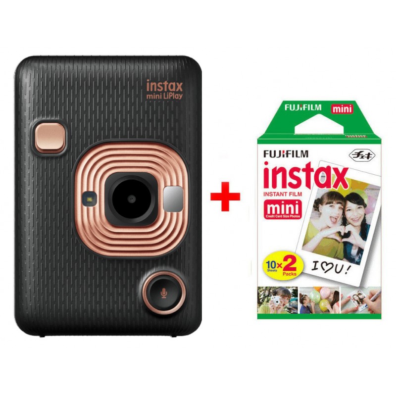 inkl. LiPlay Fujifilm black einen Bilder elegant Filme 2x Doppelpack 10 Instax Sofortbildkamera